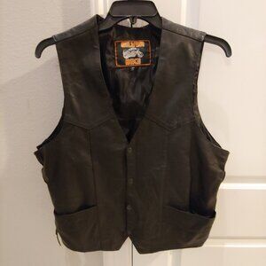 Silver Bike motorcycle black leather vest Size Large XL